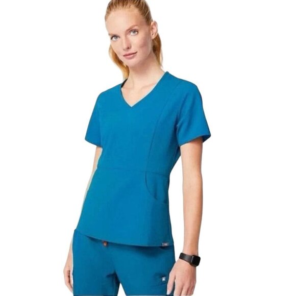 Figs Tops - Figs Aburi Scrub Top in Alps Blue XXSmall